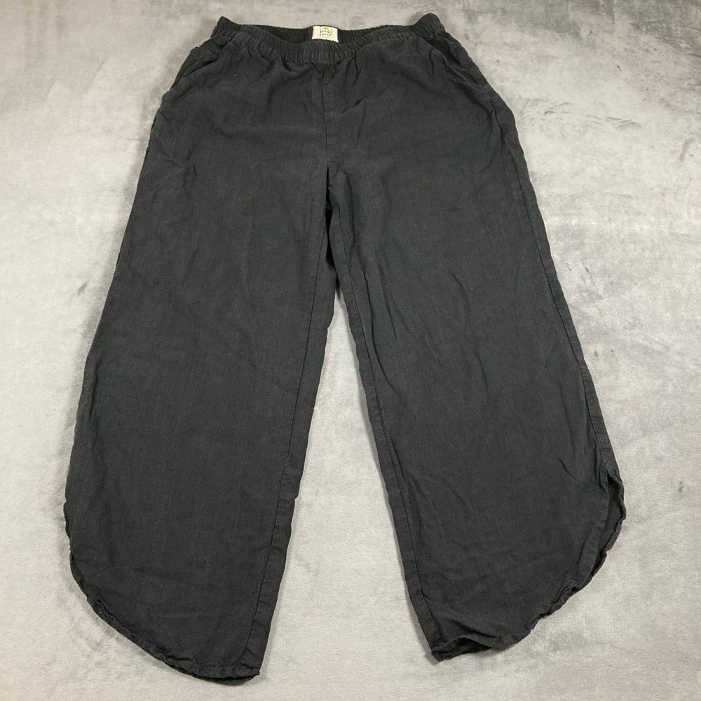Marine Layer Black Tencel Tulip Hem Wide Leg Pants Medium Elastic Waist Casual